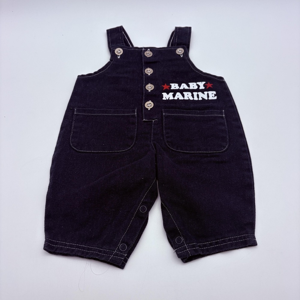 Baby Marine Overall‎ Boys 3-6M Blue Denim Patriotic Military Star One Piece